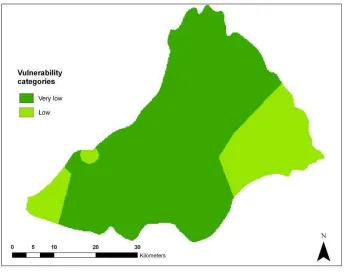 Figure 32. Defuzzified map based on HSB1 weights for DRASTIC.  