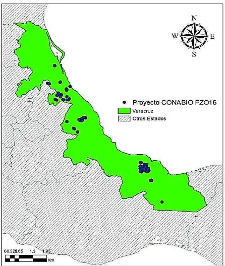 Figura 1B. Sitios de recolecta del proyecto FZ016: “Conocimiento de la diversidad y distribución actual del maíz nativo y sus parientes silvestres en México”