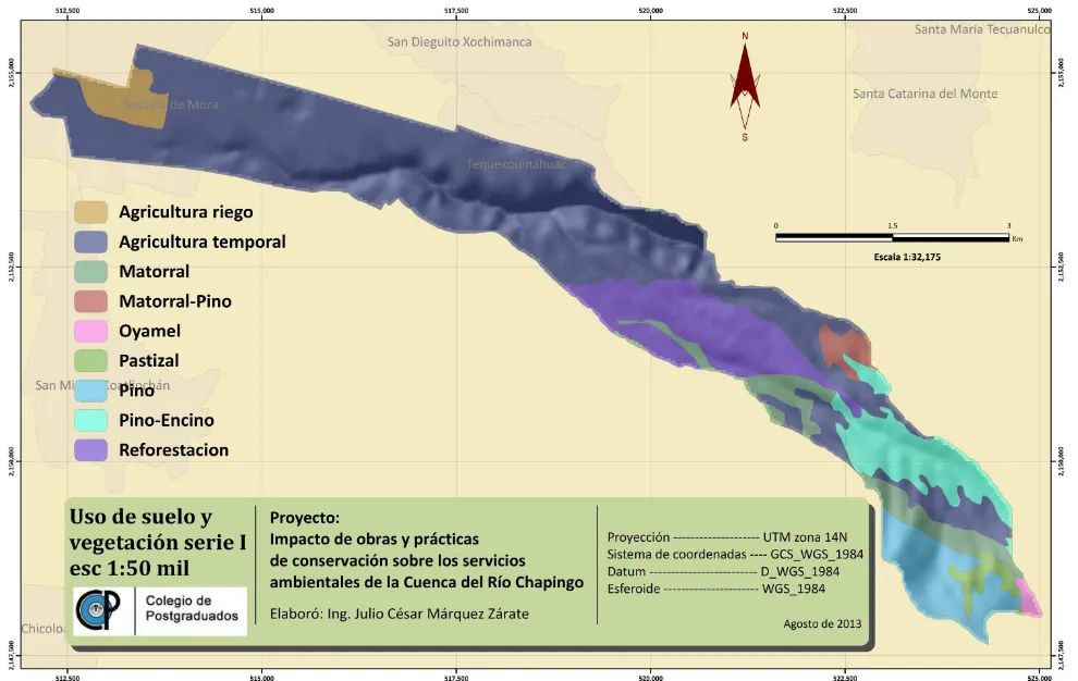 Figura 24. Cartografía de uso de suelo y vegetación de la Cuenca del Río Chapingo Serie I escala 1:50,000