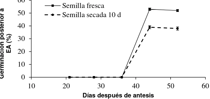 Figura 7. Cinética de la germinación posterior al envejecimiento acelerado (EA) de 