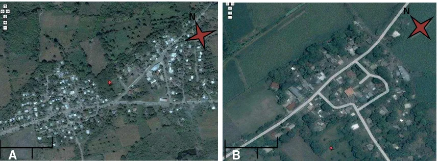Figura 1. Imagen satelital de Angostillo (A) y el Faisán (B) del municipio de Paso de Ovejas, Ver