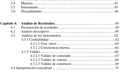Cuadro comparativo de dimensiones………………………………102 