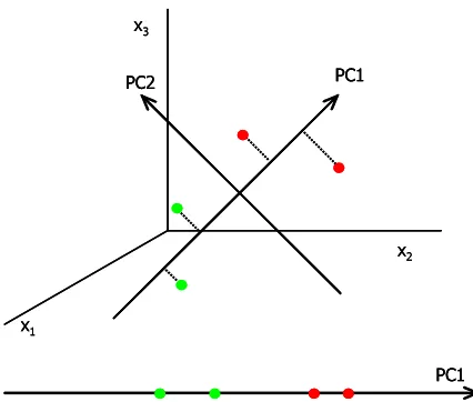 Figura 5. Representación de las puntuaciones de dos clases de objetos 