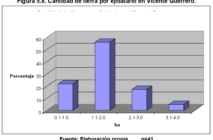 Figura 5.8. Cantidad de tierra por ejidatario en Vicente Guerrero. 