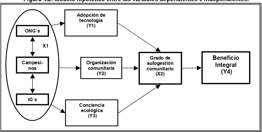 Figura 4.2. Modelo hipotético entre las variables dependientes e independientes.  