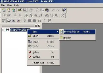 Figura 3.9: Creaci´on de m´odulos de programaci´on en VBS.