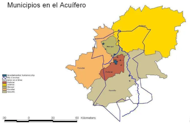 Figura 4-2. Área de la modelación matemática con MODFLOW.  