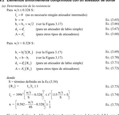 Tabla 3.3 Determinación del coeficiente de pandeo de placa k  (NAS, 2001) 