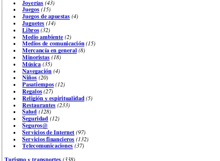 Tabla 3.3 – Categorías Yahoo para negocios mexicanos enfocados al consumidor 