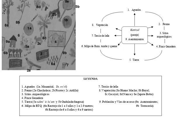 Figura 6a. Detalle del etnomapa e interpretación sistémica del Paraje kantzal 