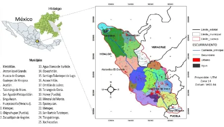 Figura 2.1 Localización de la cuenca del río Metztitlán. 