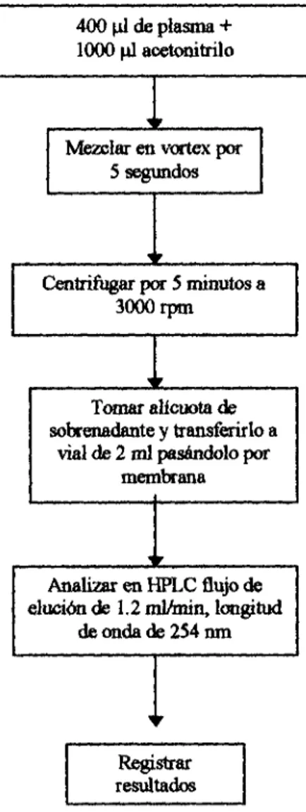 Figura 6. Procedimiento de extracción de acetaminofen en plasma