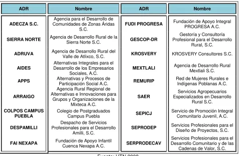 Cuadro 10. ADR´s Puebla 2008 