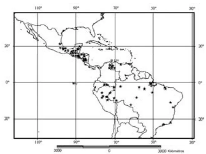Figura 1. Distribución de Pouteria sapota Jacq. en estado silvestre en Mesoamérica 