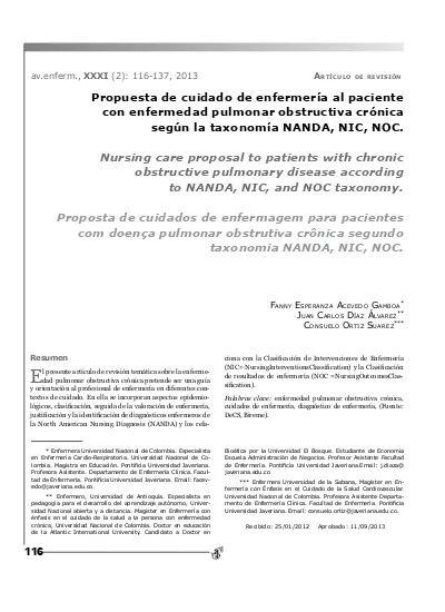 Propuesta De Cuidado De Enfermería Al Paciente Con Enfermedad Pulmonar ...