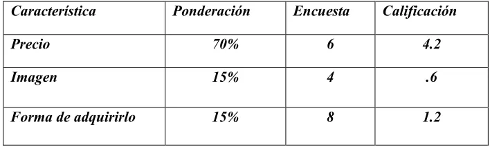 Tabla 1.2 Matriz para evaluar la satisfacción del consumidor. 
