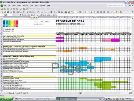 Fig. 5.3.1.1 Ejemplo de programa de obra generado en Microsoft Excel. Proyecto Residencial De Paola