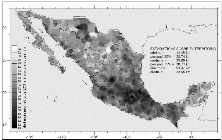 Figura 5.1: N´umero de estaciones ECT’s utilizadas para el calculo de los valoresnodales