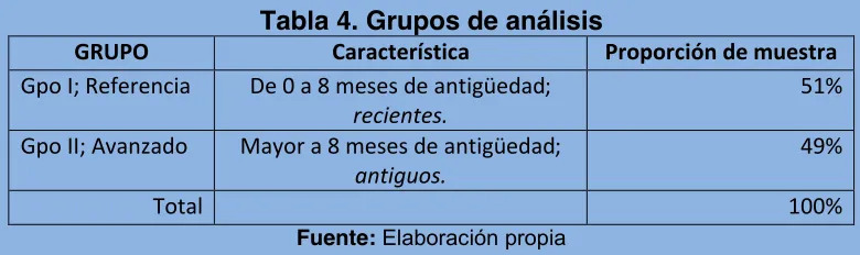 Tabla 4. Grupos de análisis  