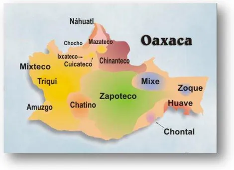 Figura  1.5.  Mapa  de  localización  de  las  16  etnias  en  Oaxaca.  Tomado  de: 