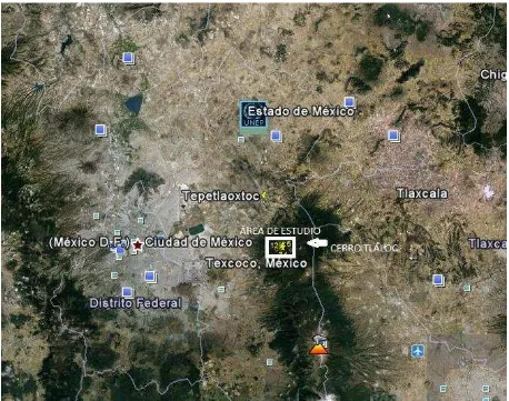 Figura 1. Localización geográfica del Cerro Tláloc al norte de la Sierra Nevada, Estado de México