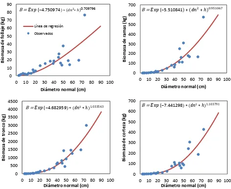 Figura 2.6. Relación de biomasa de componentes estructurales en árboles de Pinus patula en Zacualtipán, Hidalgo