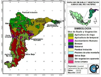 Figura 9. Uso de suelo y vegetación de la subcuenca del rio Yautepec. Fuente: elaboración propia a partir de datos del INEGI (2010)