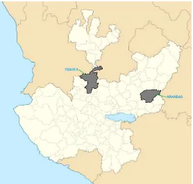 Figura 1.1 . Mapa de localización de los municipios de Arandas y Tequila, Jalisco, México