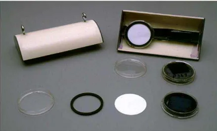 Figura I.1. Componentes de los monitores pasivos “Can Oxy Plates™” para medir ozono atmosférico