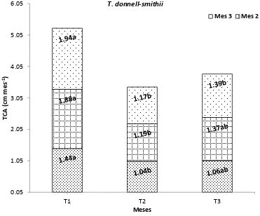 Figura 10. Tasa de Crecimiento Absoluto (TCA) en altura, para T. donnell-smithii en los tres 