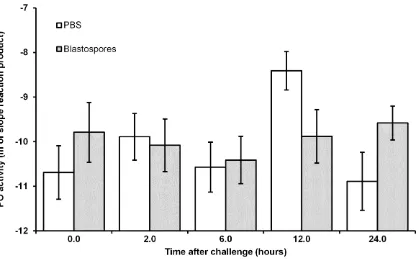 Figure 4.2-Slope PO activity expression according to PBS or blastospores and time. Sample size 