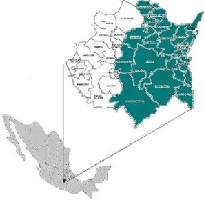 Figura 3. Ubicación de la Región Oriente de Morelos. 