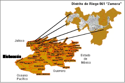 Figura 2. Ubicación del Distrito de Riego 061 Zamora. 