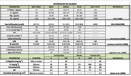 Cuadro 3.1. Estándares de calidad del suelo y parámetros propuestos. 