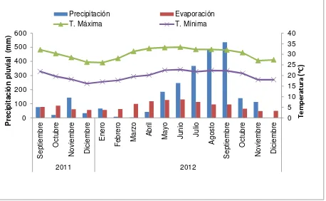 Figura 3.1. Condiciones climatológicas durante el período experimental. Estación Meteorológica de CONAGUA, en Paso del Toro, Medellín, Veracruz