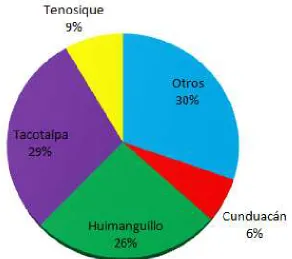 Figura 4. Producción de miel en el estado de Tabasco (INEGI, 2012). 