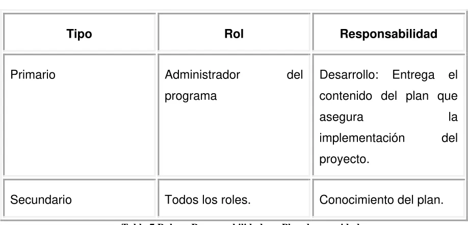 Tabla 7 Roles y Responsabilidades – Plan de seguridad  
