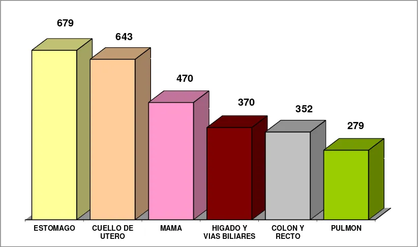 Figura 6. Defunciones por cáncer en el Ecuador en mujeres, 2010. 