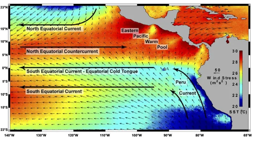 Figura 9.  Imagen satelital del Promedio de temperatura de la superficie del mar, la fuerza 