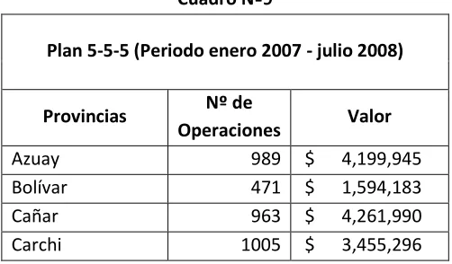 Cuadro Nº9 Plan 5-5-5 (Periodo enero 2007 - julio 2008) 