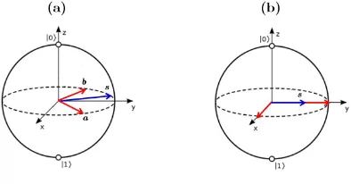 Figura 1.1: Representación de estados sobre la esfera de Bloch que trivializan las ̸vectorrelaciones de incerteza de Robertson y de Schrödinger