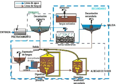 Figura 3. Esquema de diversos sistemas de depuración que aprovechan el poder autodepurador de agua
