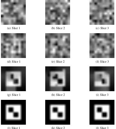 Figure 3 depicts one activated volume of the phantom II, the SPM(τ) generated by the correlationmethod, the SPM(τ) generated by RADSPM and the gold standard of the artiﬁcial image