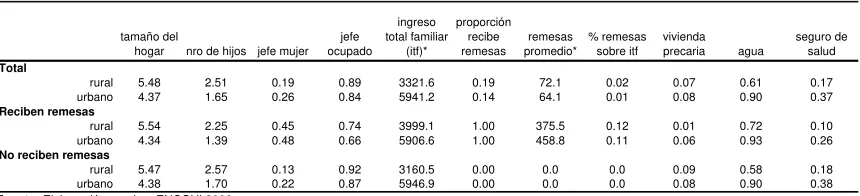Tabla 1: Características de los hogares  
