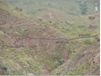 Figura VI.166. Vía desde Los Colorados a La Ramadita vista desde la  margen opuesta del río Los Baños: ZA11= Zona de Andenes 11;  GRP= Gran Roca Perforada