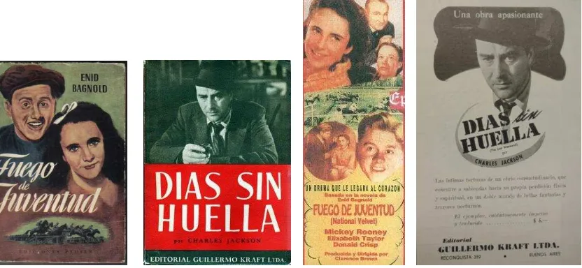 Fig. 1. Sobrecubiertas ilustradas, afiche de cine y publicidad de la Gaceta del Libro, 1946, 2, Nº 19, p