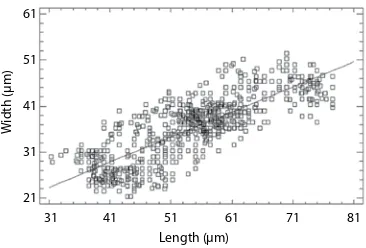 Fig. 1. Regression analysis between stomatal length and width (in mm) in Blechnum.