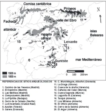 Figura 1. Mapa de la Península Ibérica con los términos mencionados en el texto.