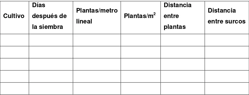 Cuadro 7. identificados en el establecimiento Planilla de registro de datos de los principales cultivos hortícolas  
