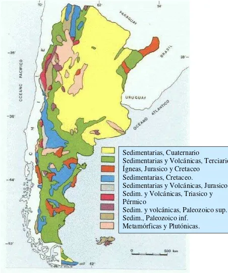 Figura 5. Importancia de las diferentes familias de rocas en la republica argentina 
